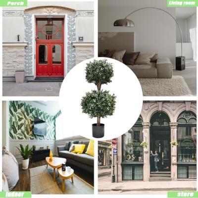 Product: BLONYUVC 3Ft-35'' Artificial Boxwood Double Ball Topiary Trees,2PACK Faux Topiaries Tree Store Garden Indoor&Outdoor for Porch Home Decor