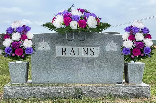 Product: XONOR Artificial Headstone Flower Saddles for Graves, Cemetery Memorial Flowers for Outdoor Tombstone Decorations, Artificial Peony Rose Flowers Saddle (Purple&White, 1 Saddle 2 Bouquets)