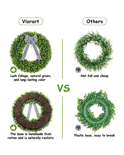 Silky Flower Store Artificial Boxwood Wreath, Faux Round Boxwood Wreath with Plaid Bow, UV Resistant Indoor Outdoor Decor, 32in 3 3 Product: Vlorart 32" Faux Round Boxwood Wreath, Artificial Large Boxwood Wreath Front Door Wreaths Artificial Spring Summer Greenery Hanging with A Plaid Bow for Villa Wall Hanging Window Wedding Party Decor