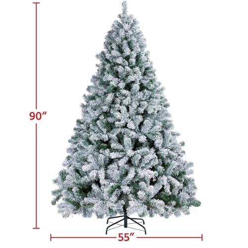 Product: Yaheetech 7.5ft Pre-lit Artificial Christmas Tree W/Incandescent Warm White Lights, Snow Flocked Full Prelighted Xmas Tree W/1284 Branch Tips, 550 Incandescent Lights & Foldable Stand, Green & White
