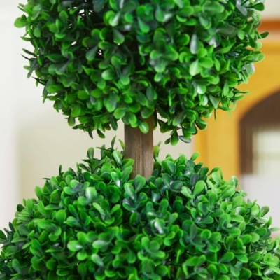 Product: HOMCOM Set of 2 23.5" Artificial Ball Boxwood Topiary Trees with Pot, Indoor Outdoor Fake Plants for Home Office & Living Room Decor