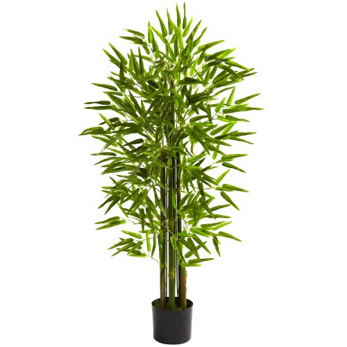 Product: Nearly Natural 4-ft Artificial Bamboo Tree, U/V Resistant for Outdoors, Fake Bamboo Plants with 4 Natural Trunks, 48-in Tall Faux Plants for Indoor/Outdoor Home Decor with 520 Realistic Fake Leaves