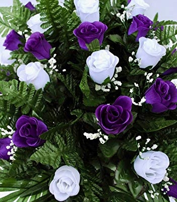 Product: Purple and White Rose Cemetery Saddle for Grave Decoration for Mother's Day