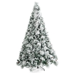 Product: Stunning Goplus 8ft Snow Flocked Christmas Tree - Artificial Hinged Pine with 1424 Glitter Branches & Pine Cones
