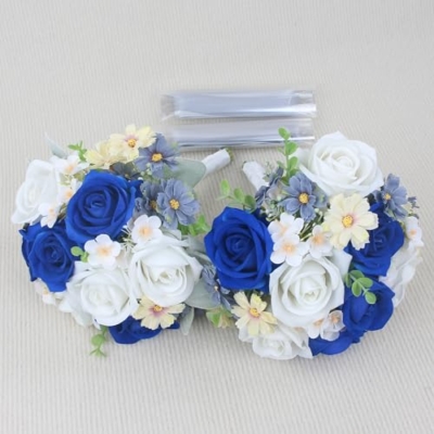 Silky Flower Store Blue Artificial Wedding Bouquet, Royal Navy Silk Bridesmaid Bouquet, Winter Sapphire Floral Arrangement, 32.5cm 15 15 Product: Rinlong Set of 2 Blue Wedding Bouquet for Bridesmaid Artificial Winter Royal Navy Blue Silk Bridesmaids Bouquet Wedding Prom Night Bouquets