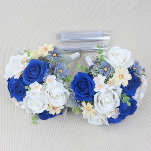 Silky Flower Store Blue Artificial Wedding Bouquet, Royal Navy Silk Bridesmaid Bouquet, Winter Sapphire Floral Arrangement, 32.5cm 6 6 Product: Rinlong Set of 2 Blue Wedding Bouquet for Bridesmaid Artificial Winter Royal Navy Blue Silk Bridesmaids Bouquet Wedding Prom Night Bouquets