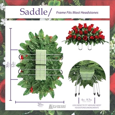 Silky Flower Store Artificial Cemetery Flowers, Sympathy Silks Mothers Day Flowers, 30 Ruby Red Roses Headstone Saddle, 3 to 9 30cm 12 12 Product: Sympathy Silks Artificial Cemetery Flowers - Mothers Day Flowers - 30" Ruby Red Roses Saddle for Headstone Decoration