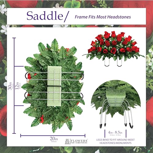 Silky Flower Store Artificial Cemetery Flowers, Sympathy Silks Mothers Day Flowers, 30 Ruby Red Roses Headstone Saddle, 3 to 9 30cm 4 4 Product: Sympathy Silks Artificial Cemetery Flowers - Mothers Day Flowers - 30" Ruby Red Roses Saddle for Headstone Decoration