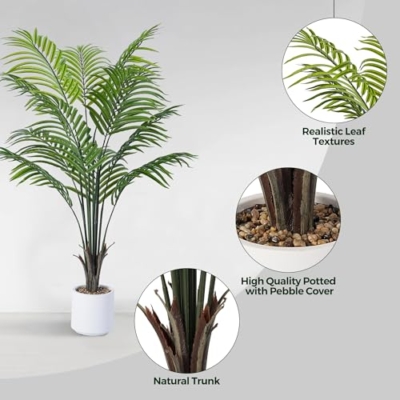 Silky Flower Store Artificial Areca Palm Tree, Faux Silk Tropical Potted Plant, 4FT White Pot, Real Bark Design, 12 Trunks 4FT 8 8 Product: Artificial Areca Palm Tree 4FT Fake Potted Plant Faux Silk Tropical Areca Palm with 12 Trunks & Real Bark Design, Large Aritificial Plant in White Pot for Home Living Room House Warmming Floor Decor