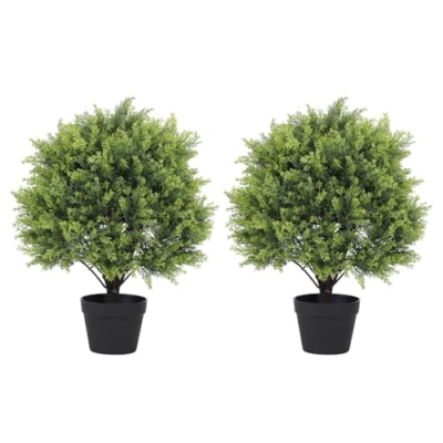 Product: 2ft Artificial Topiary Ball Trees Set of 2 - Faux Cedar Sphere Plants for Outdoor Decor