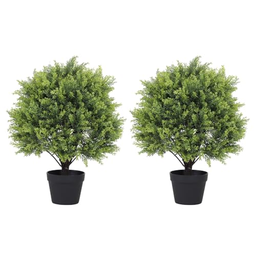 Product: 2ft Artificial Topiary Ball Trees Set of 2 - Faux Cedar Sphere Plants for Outdoor Decor