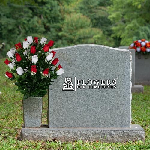 Silky Flower Store Sympathy Silks Artificial Cemetery Flowers, Gravesite Flowers, Red and White Roses, 20.5cm 2 2 Product: Sympathy Silks Artificial Cemetery Flowers - Gravesite Flowers - Red and White Roses