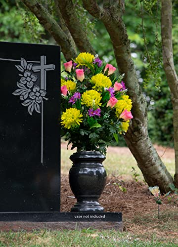 Product: Sympathy Silks Artificial Cemetery Flowers – Realistic Vibrant Roses, Outdoor Grave Decorations - Non-Bleed Colors, and Easy Fit - 1 Lime Mum and Lavender Rose Bouquet