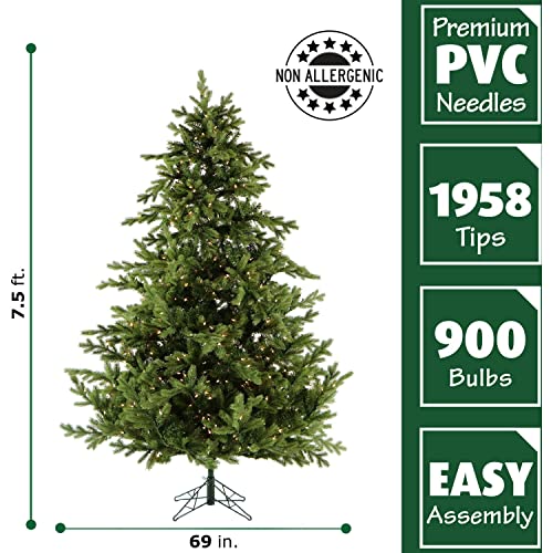 Silky Flower Store Fraser Hill Farm Woodside Pine Artificial Christmas Tree, White Incandescent Smart Lights, Metal Base, 7.5 Feet Tall 6 6 Product: Fraser Hill Farm Woodside Pine Christmas Tree, 7.5 Feet Tall, Artificial Tree with Metal Base Includes White Incandescent Smart Lights, Artificial Holiday Tree Easy to Set Up and Easy to Connect