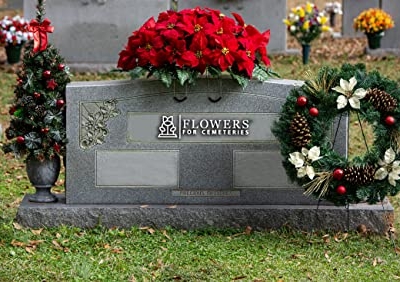 Silky Flower Store Artificial Cemetery Flowers, Red Poinsettia Headstone Saddle, Weatherproof Memorial Decor 2-3+ Months, 32.5cm 11 11 Product: Sympathy Silks Artificial Cemetery Flowers - Winter Memorial Flowers - Christmas Poinsettias - Red Poinsettias Saddle for Headstone