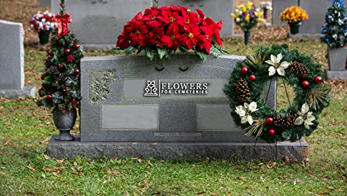 Silky Flower Store Artificial Cemetery Flowers, Red Poinsettia Headstone Saddle, Weatherproof Memorial Decor 2-3+ Months, 32.5cm 2 2 Product: Sympathy Silks Artificial Cemetery Flowers - Winter Memorial Flowers - Christmas Poinsettias - Red Poinsettias Saddle for Headstone