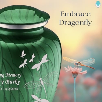 Silky Flower Store Personalized Dragonfly Cremation Urn for Human Ashes, Pearl Green Memorial Urn, Adult 200 cu in, 200 lbs 12 12 Product: Geturns Embrace Adult Personalized Dragonfly Cremation Urns for Human Ashes I Large Pearl Green Funeral Urn for Men and Women I 200 lbs