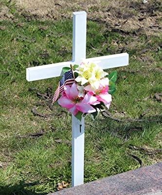 Product: Woodhaven Large Memorial Cross - Perfect For Outdoor And Memorial Sites - Steel Grave Marker White Powder Coat Finish - Headstone Replacement - Made In The USA