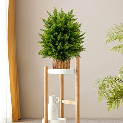 Product: Goplus 21.5” Artificial Cedar Topiary Ball Tree, Set of 2 Faux Potted Plants Artificial Shrubs Bushes with Cement Pot, Fake Evergreen Artificial Topiary for Indoor Outdoor Home Front Porch Decor