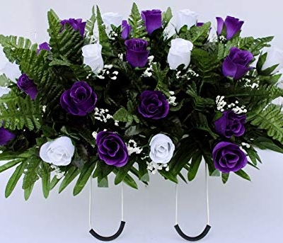 Product: Purple and White Rose Cemetery Saddle for Grave Decoration for Mother's Day