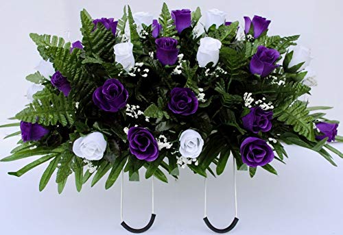 Product: Purple and White Rose Cemetery Saddle for Grave Decoration for Mother's Day
