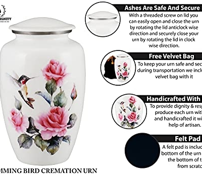 Product: Pink Rose - Humming Bird Adult Cremation Urns for Human Ashes - Decorative Urn,ERN for Human Ashes Female & Male,Urns for Ashes Men & Women,Funeral Urn (Pink Rose, Adult)