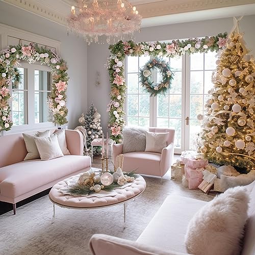 Product: WBHome Pre-lit 9 Feet/108 Inch Christmas Garland, Rose Gold Lighted Garland with 50 LED Lights for Indoor Outdoor Xmas Decor Holiday Decorations, Battery Operated (Batteries NOT Included)
