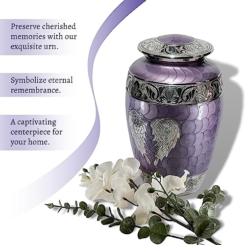 Silky Flower Store Purple Human Ashes Cremation Urn, Angel Wings Memorial Urn, Large Adult Ashes Keepsake, 10.5in 2 2 Product: Purple Urn for Human Ashes Adult Female and Male – Elegant Large Cremation Urns with Angel Wings, Decorative Funeral Memorial Burial Urn