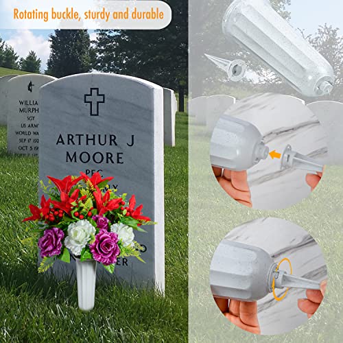 Product: Artificial Cemetery Flowers Artificial Grave Memorial Flowers Bouquets with Vase for Cemetery Headstones Graveyard Decoration, Set of 2 (Red Lily)