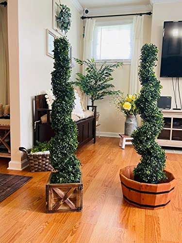 Product: Two 4 Foot Outdoor Artificial Boxwood Spiral Topiary Trees UV Rated Plants