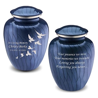 Product: Geturns Embrace Adult Personalized Doves Cremation Urns for Human Ashes I Large Pearl Cobalt Blue Funeral Urn for Adult Men and Women with Double Side Engraving I 200 lbs