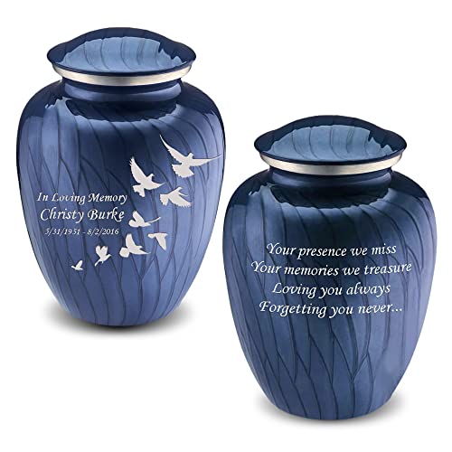 Product: Geturns Embrace Adult Personalized Doves Cremation Urns for Human Ashes I Large Pearl Cobalt Blue Funeral Urn for Adult Men and Women with Double Side Engraving I 200 lbs