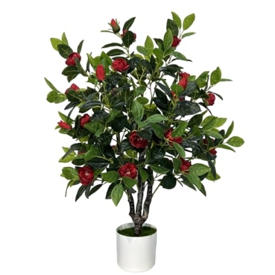 Product: ECOFOREST Artificial Camellia Tree 35in Faux Floral Plant with Red Flowers and Green Leaves - No Maintenance Indoor Outdoor Office Home Porch Decor Housewarming Gift(1 Pack - RED)