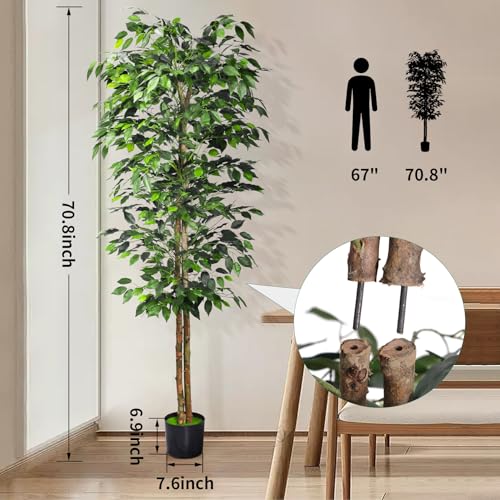 Product: HAIHONG 2Packs 6FT Artificial Ficus Trees with Realistic Leaves and Natural Trunk, Faux Ficus Tree with Sturdy Plastic Nursery Pot, Fake Ficus Tree for Office Home Farmhouse for Indoor Outdoor Decor