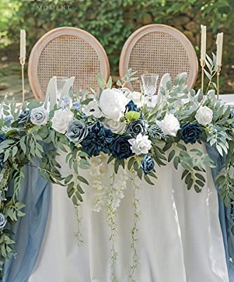 Product: Ling's Moment 9FT Spring Flower Garland- Wedding Arch Flowers for Backdrop Decoration, Eucalyptus & Rose, Artificial Floral Garland for Mantle - Sweetheart Head Table Decor for Reception, Dusty Blue