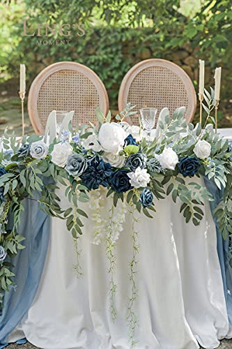 Product: Ling's Moment 9FT Spring Flower Garland- Wedding Arch Flowers for Backdrop Decoration, Eucalyptus & Rose, Artificial Floral Garland for Mantle - Sweetheart Head Table Decor for Reception, Dusty Blue