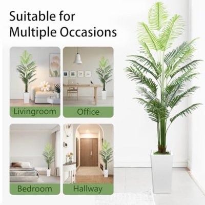 Silky Flower Store 6FT Artificial Palm Tree, 18 Adjustable Branches, White Pot, Indoor Faux Tropical Decor, 6FT 12 12 Product: 6FT Artificial Palm Tree with 18 Adjustable Branches and White Pot, Large Tall Realistic Indoor Faux Fake Silk Tropical Areca Palm Plant for Housewarming, Home and Office Decor