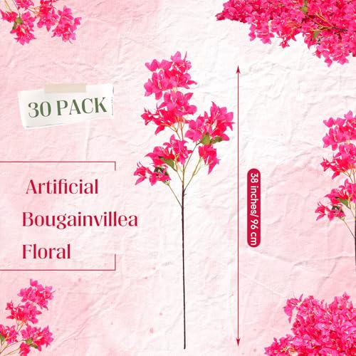 Silky Flower Store Artificial Bougainvillea Silk Stem, Rose Red Floral Arrangement, 30 Pack, 38in/96cm 1 1 Product: Yuxung 30 Pack Artificial Bougainvillea Floral 38" Silk Long Stem Bougainvillea Plants Hanging Table Centerpiece for Home Wedding Indoor Outdoor Decorations (Rose Red)