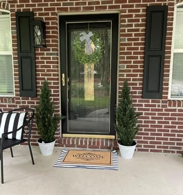 Product: COMUSTER 4FT Artificial Cedar Topiary Trees for Outdoors Potted Fake Cypress Trees Faux Evergreen Plants for Home Porch Decor Set of 2