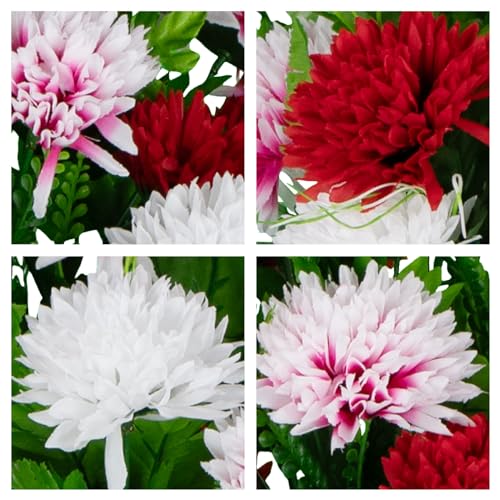 Silky Flower Store Sympathy Silks 30 Headstone Flower Saddle Artificial Cemetery Flowers, Red White Mums, 30cm 5 5 Product: Sympathy Silks 30" Headstone Flower Saddle Artificial Cemetery Flowers - Gravesite Flowers - Red and White Mums