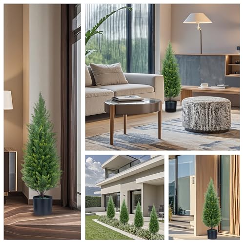 Product: Artificial Topiary Trees 3 Foot Artificial Cedar Trees UV Resistant Potted Plant Set of 2 Faux Bushes Fake Shrubs for Outdoor Indoor Front Porch Garden