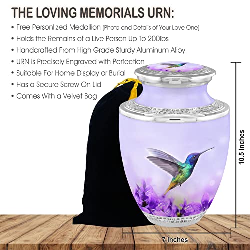 Silky Flower Store Personalized Hummingbird Flower Cremation Urn, Adult Ashes Burial Urn, Velvet Bag, 200lbs, 32.5cm 2 2 Product: Personalized Medallion Hummingbird Flowers Cremation Urns for Adult Ashes Male Female - 200lbs Burial Urns for Human Ashes - Handcrafted Funeral Decorative Urns for Ashes Adult Male with Velvet Bag