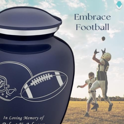 Product: Geturns Embrace Adult Personalized Football Cremation Urns for Human Ashes I Large Cobalt Blue Funeral Urn for Adult Men and Women with Double Side Engraving I 200 lbs