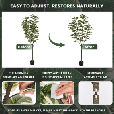 Product: 6ft Tall Artificial Fiddle Leaf Fig Tree with 108 Decorative Leaves - Faux Silk Tree in Pot for Home, Office, Living Room, Bathroom & Corner - Indoor Decor Accent