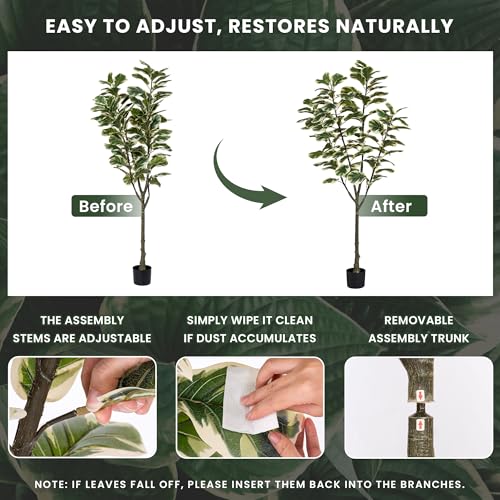 Product: 6ft Tall Artificial Fiddle Leaf Fig Tree with 108 Decorative Leaves - Faux Silk Tree in Pot for Home, Office, Living Room, Bathroom & Corner - Indoor Decor Accent