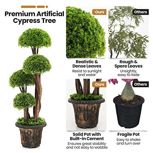 Product: Goplus Artificial Cypress Topiary Ball Tree, 3 Ft Tall Artificial Plant, Indoor/Outdoor Topiary Trees with Golden Cement Pot, Fake Greenery Plants Decorative Trees for Office Home Front Door