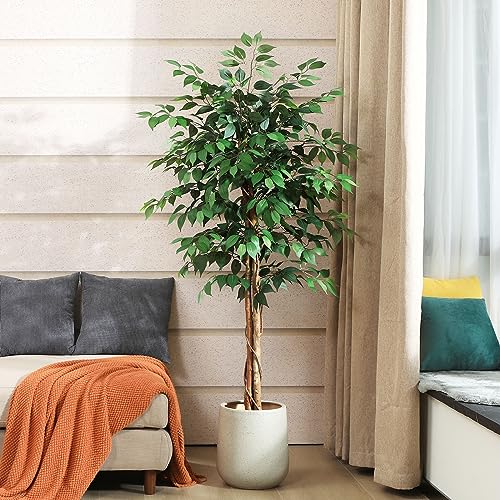 Product: SOGUYI 5ft Artificial Ficus Tree with Natural Wood Trunk, Silk Fake Ficus Tree in Plastic Nursery Pot, Faux Plant for Office Home, Indoor Outdoor Decor, 1 Pack