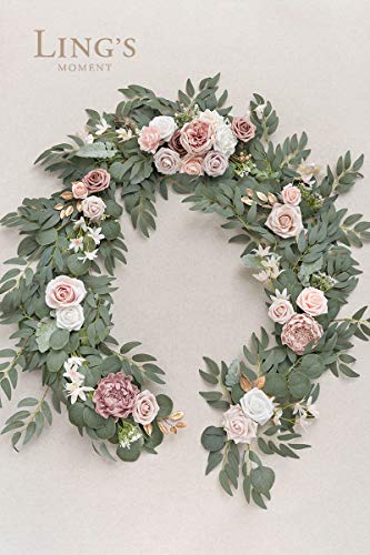 Product: Ling's Moment Flower Garland - 6FT Eucalyptus & Rose - Pink Sweetheart Table Decor for Wedding Reception, Artificial Floral Garland for Mantle, Thanksgiving, Christmas Decoration, Dusty Rose