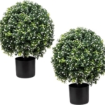 Product: Artificial Boxwood Topiary Ball Tree Outdoor Porch Trees Set of 2 22'' T * 15'' D, Faux Boxwood Plants Outdoor Home Garden Christmas Decorations for Home Porch (White)
