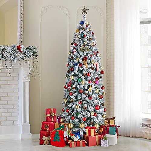 Silky Flower Store Yaheetech Snow Flocked Fir Pencil Christmas Tree, Slim Corner Artificial Xmas Tree, Metal Stand, White, 6Ft 1 1 Product: Yaheetech 6Ft Snow Flocked Fir Pencil Christmas Tree Slim Corner Hinged Artificial Xmas Tree with 814 Branch Tips and Metal Stand, Holiday Decoration for Home, Office, Party, White